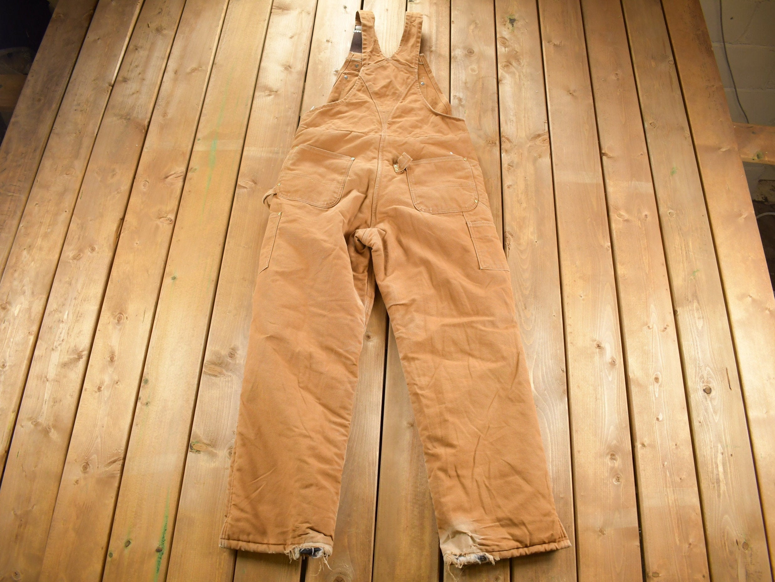 Vintage 1990s Carhartt Double Knee Quilted Canvas Overalls Size 38 x 30