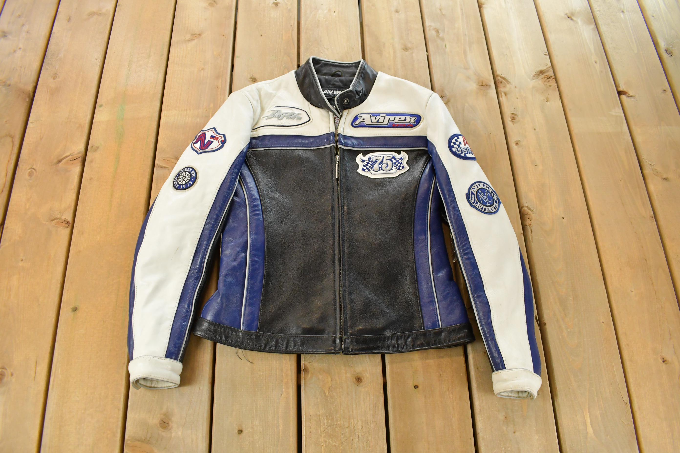 Vintage 1990s Avirex Racing Leather Varsity Jacket Women's S