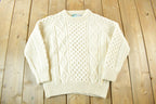 Vintage 1980s John Molloy Irish Fisherman Ribbed Wool Knit Sweater Men's Small