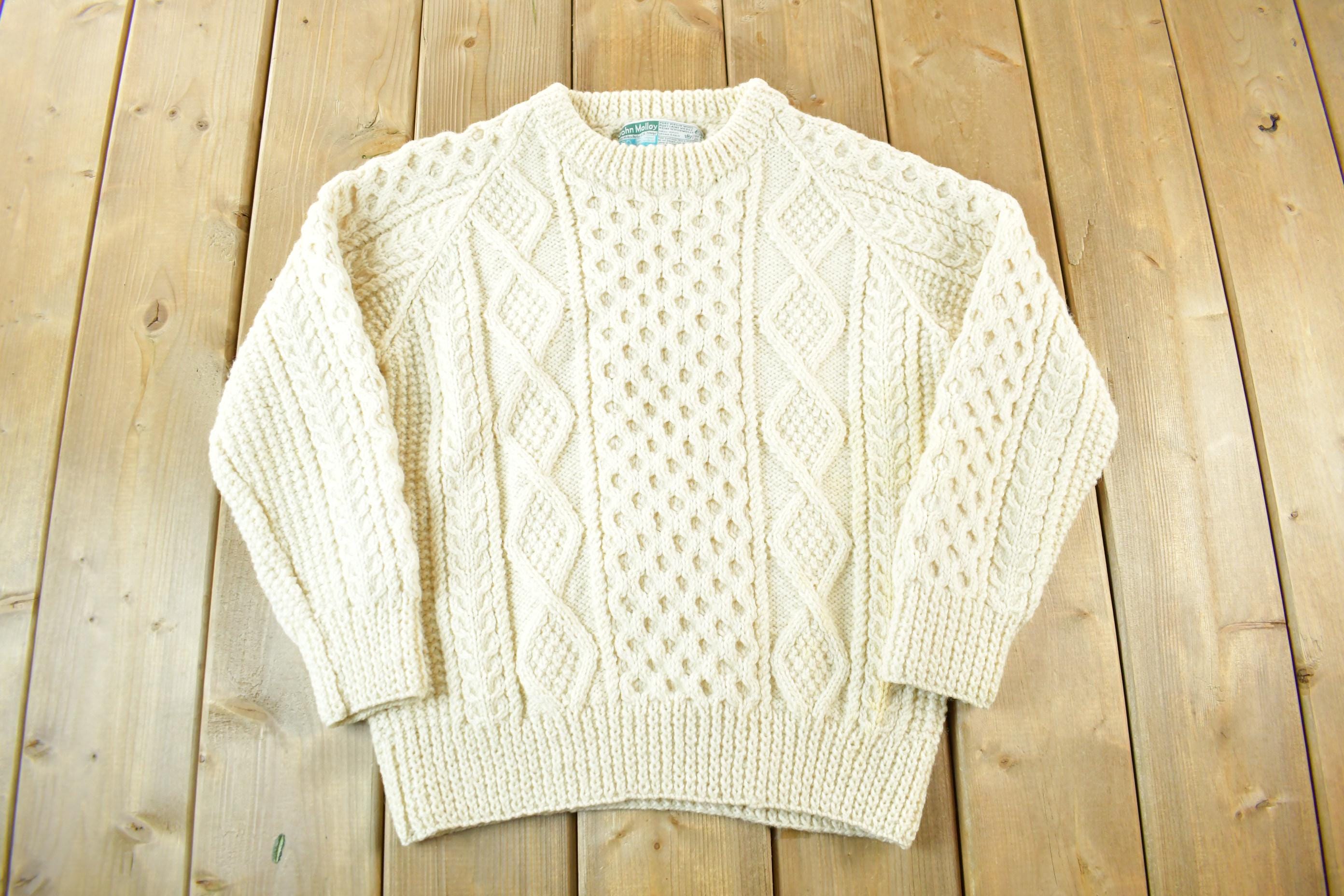 Vintage 1980s John Molloy Irish Fisherman Ribbed Wool Knit Sweater Men's Small