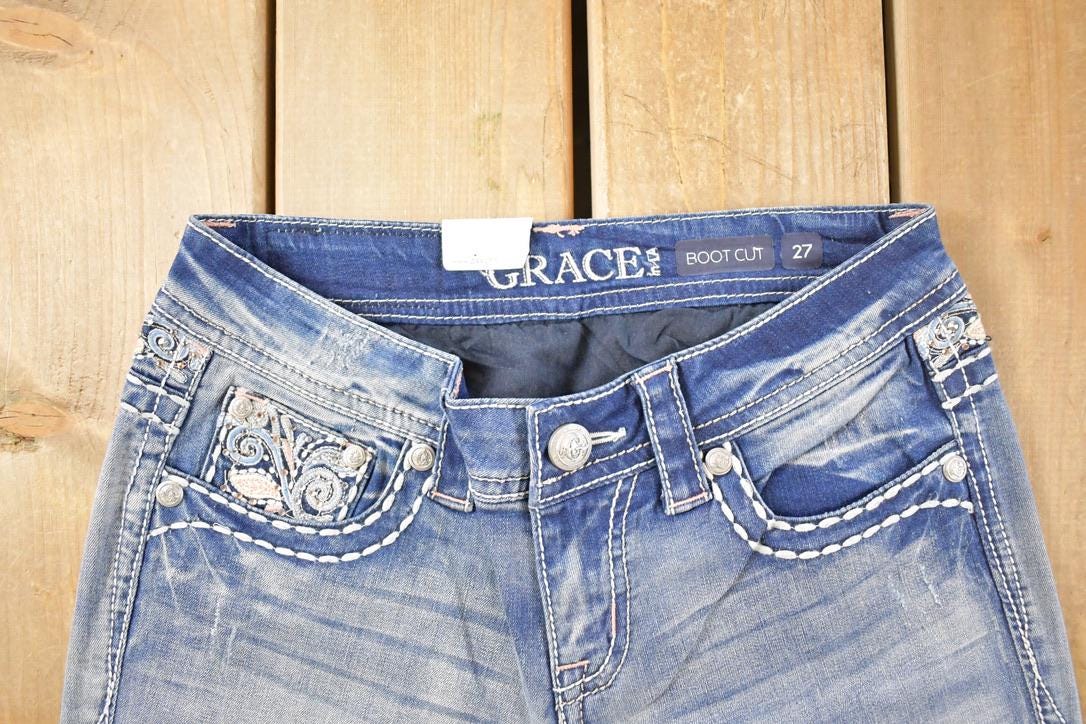 Vintage Deadstock Y2K Grace In LA Bedazzled Low Rise Jeans Women's Size 27 x 32