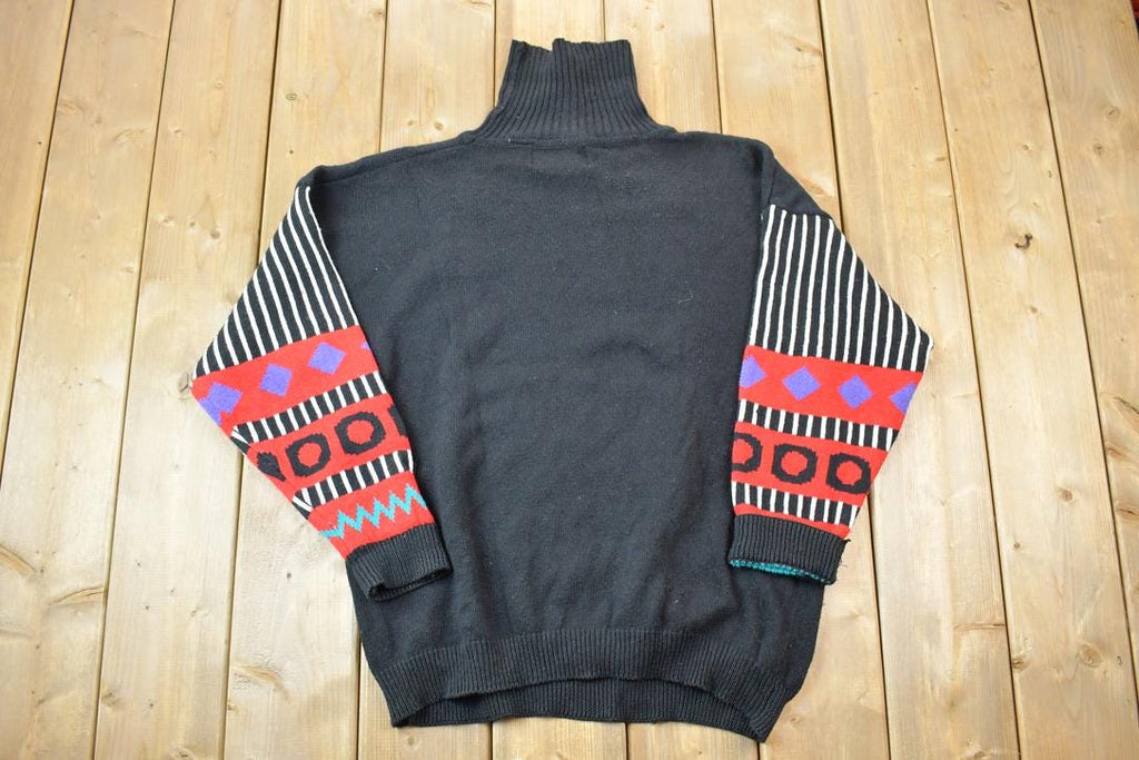 Vintage 1990s Knit Abstract Pattern Turtleneck Sweater