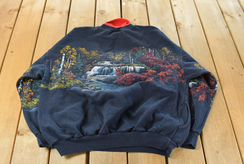 Vintage 1990s Nature Waterfall Graphic Turtleneck Sweatshirt Men's XL / Cottage / Art Unlimited / Wilderness / Made In USA