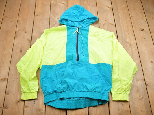 Vintage 1980s Hot Sand Windbreaker Jacket / Color Block / Athletic Spring Summer Sportswear / Streetwear / Athleisure / Neon Windbreaker