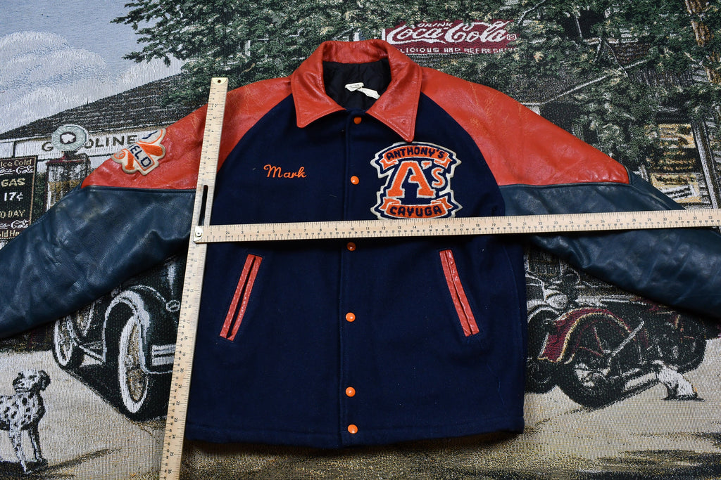 Vintage 1980s Anthony's Cayuga Leather Varsity Baseball Jacket