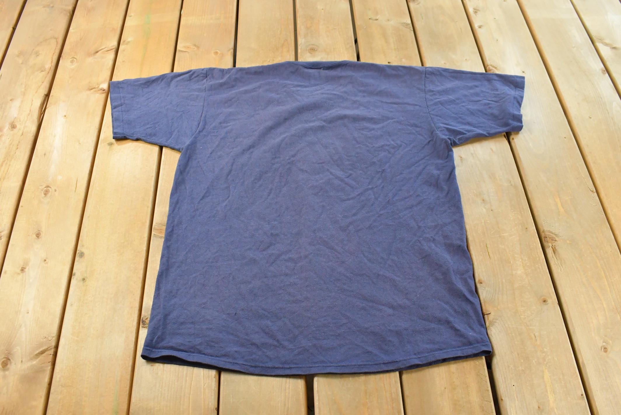 Vintage 1990s Jerzees Super T Blue Blank Pocket T-Shirt Men's L / Streetwear / Single Stitch / Made In USA / 90s Basic Tee