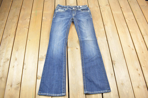 Vintage Y2K Miss Me Bedazzled Low Rise Jeans Size 26x33 / Boot Cut Jeans / Y2K Style / Embroidered Jeans / 2000s / Contrast Stitching