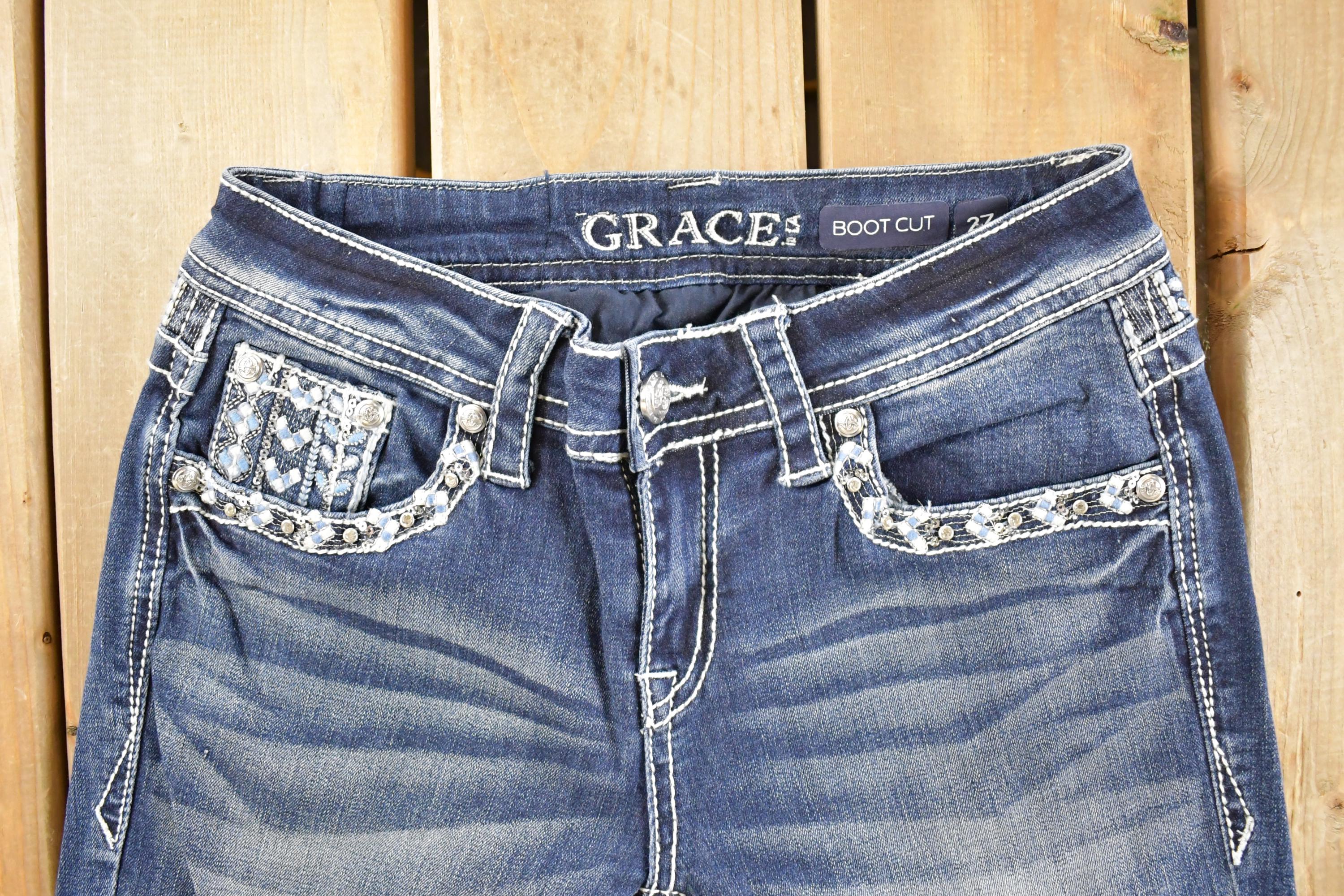 Vintage Deadstock Y2K Grace LA Bedazzled Low Rise Jeans Women's Size 27 x 32