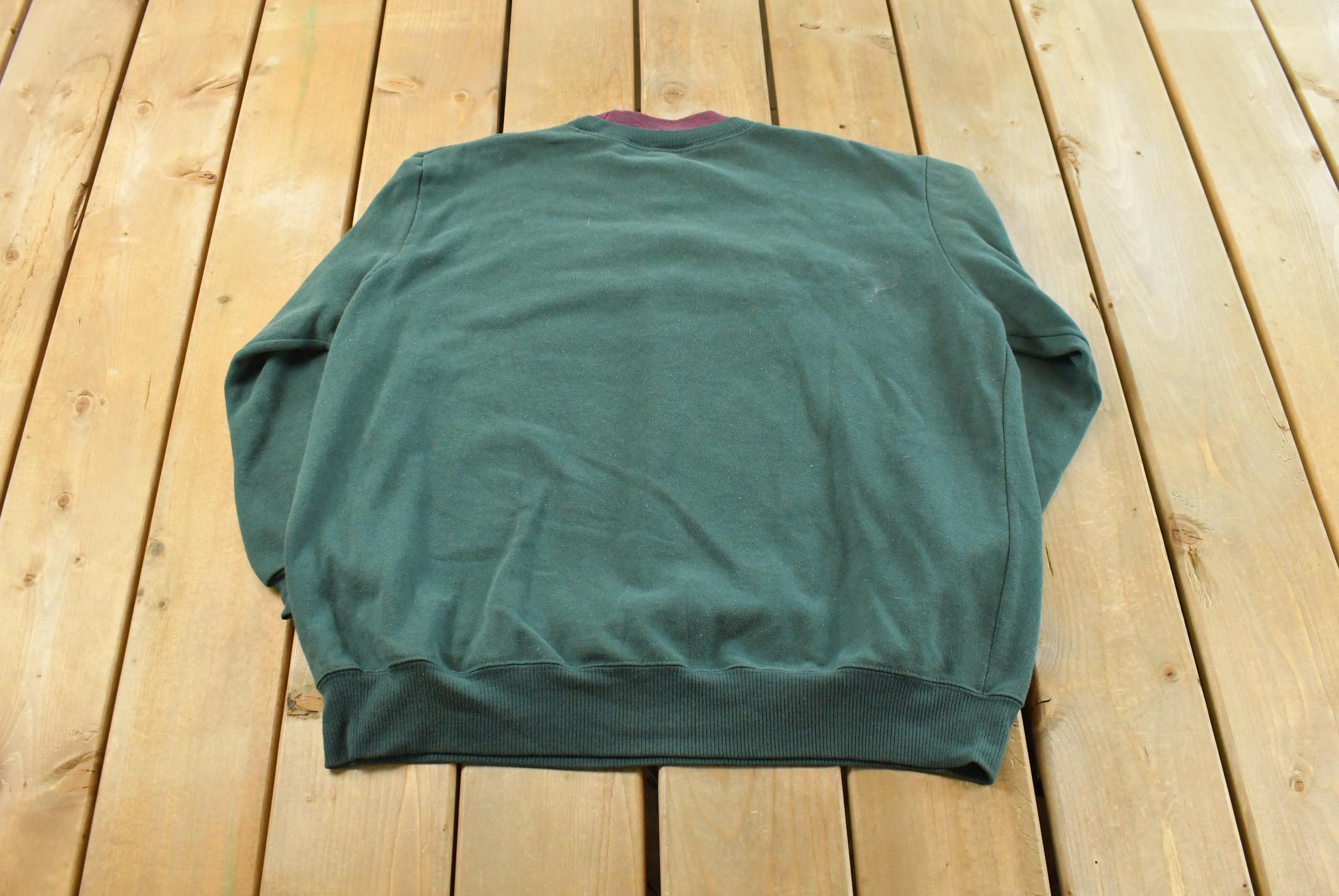 Vintage 1990s Bobbie Brooks Double Collar Embroidered Plants Cute Crewneck Sweater Mens
