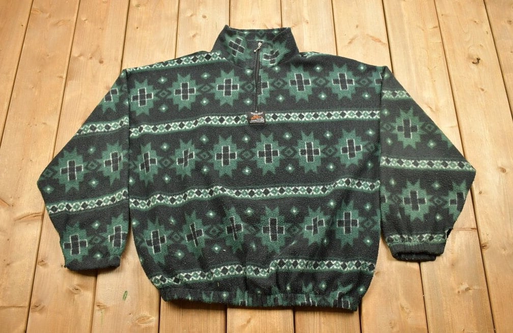 Vintage 1990s Abstract Quarter Zip Fleece Sweater