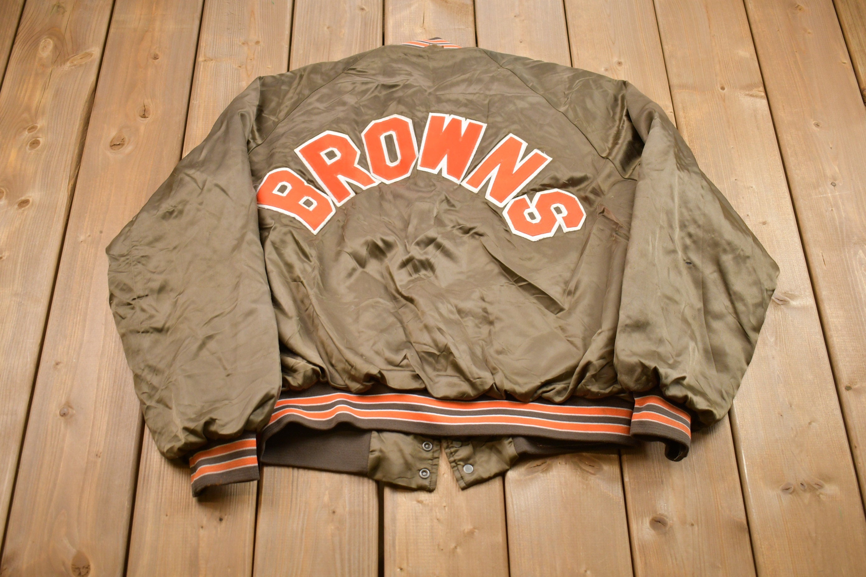 Vintage 1980s Cleveland Browns NFL Satin Bomber Jacket