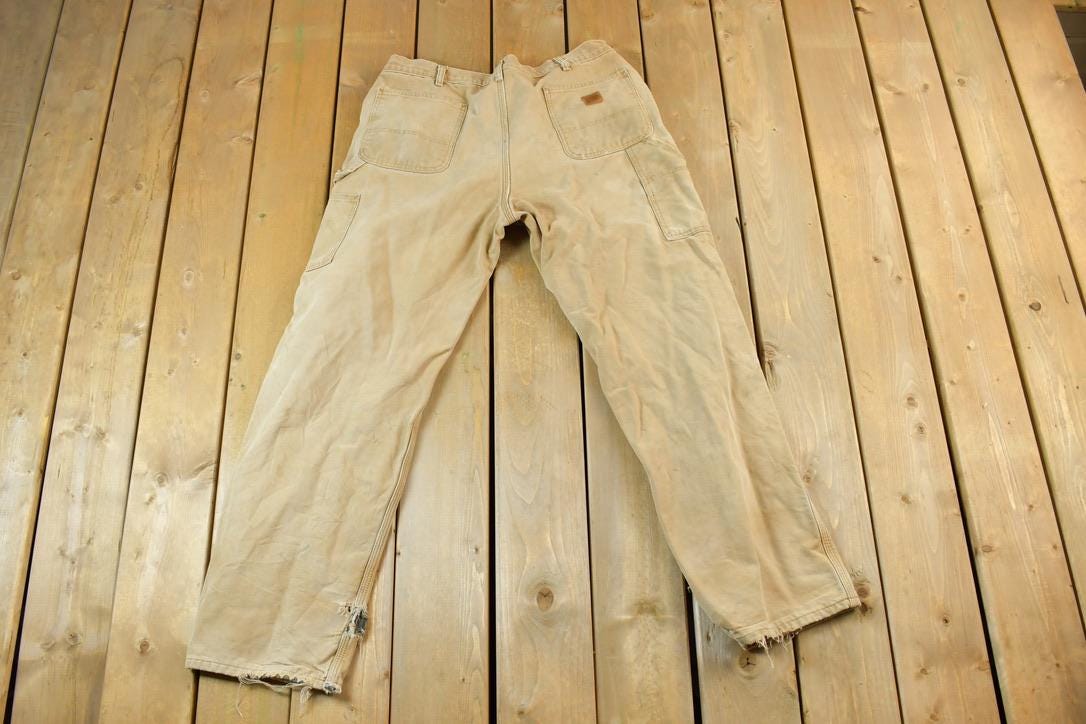 Vintage 1990s Carhartt Lined Tan Denim Work Jeans Size 38
