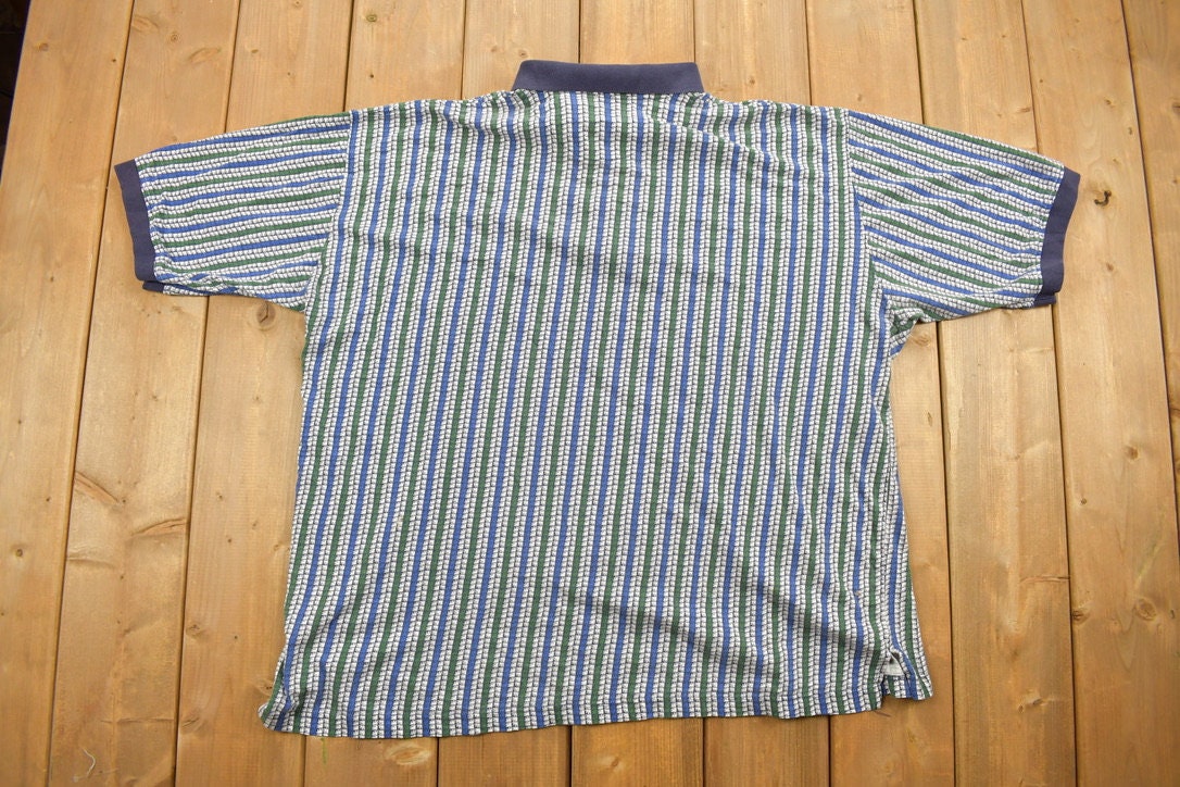 Vintage 1990s Munsingwear All Over Print Collared Polo Shirt / Vintage Polo Shirt / Streetwear / Button Up Shirt / Abstract Pattern