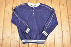 Vintage 1980s Tops And Trends Quarter Button Velour Sweatshirt Mens L
