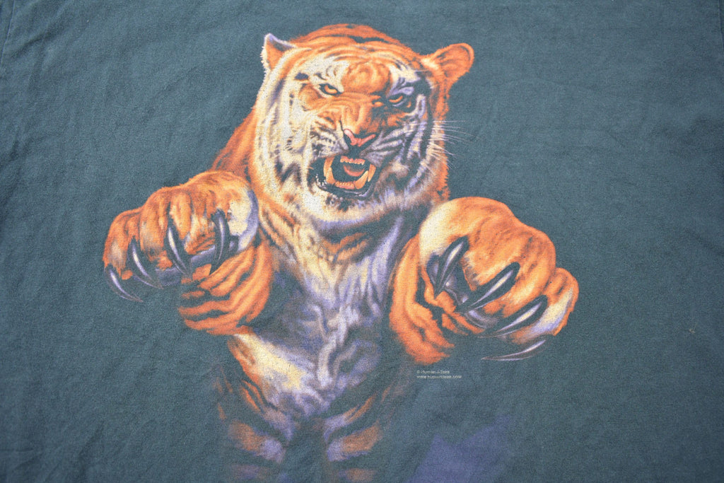 Vintage 1990s Tiger Jumping Double Sided Graphic T Shirt