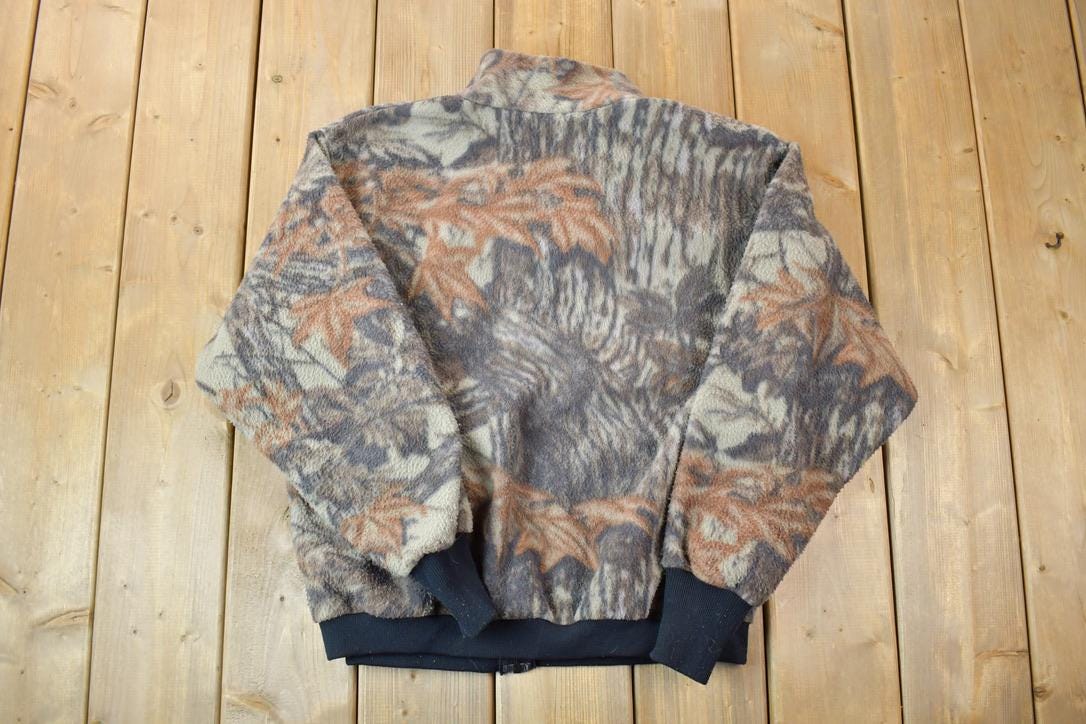 Vintage 1990s Fleece Camo Full Zip Sweater