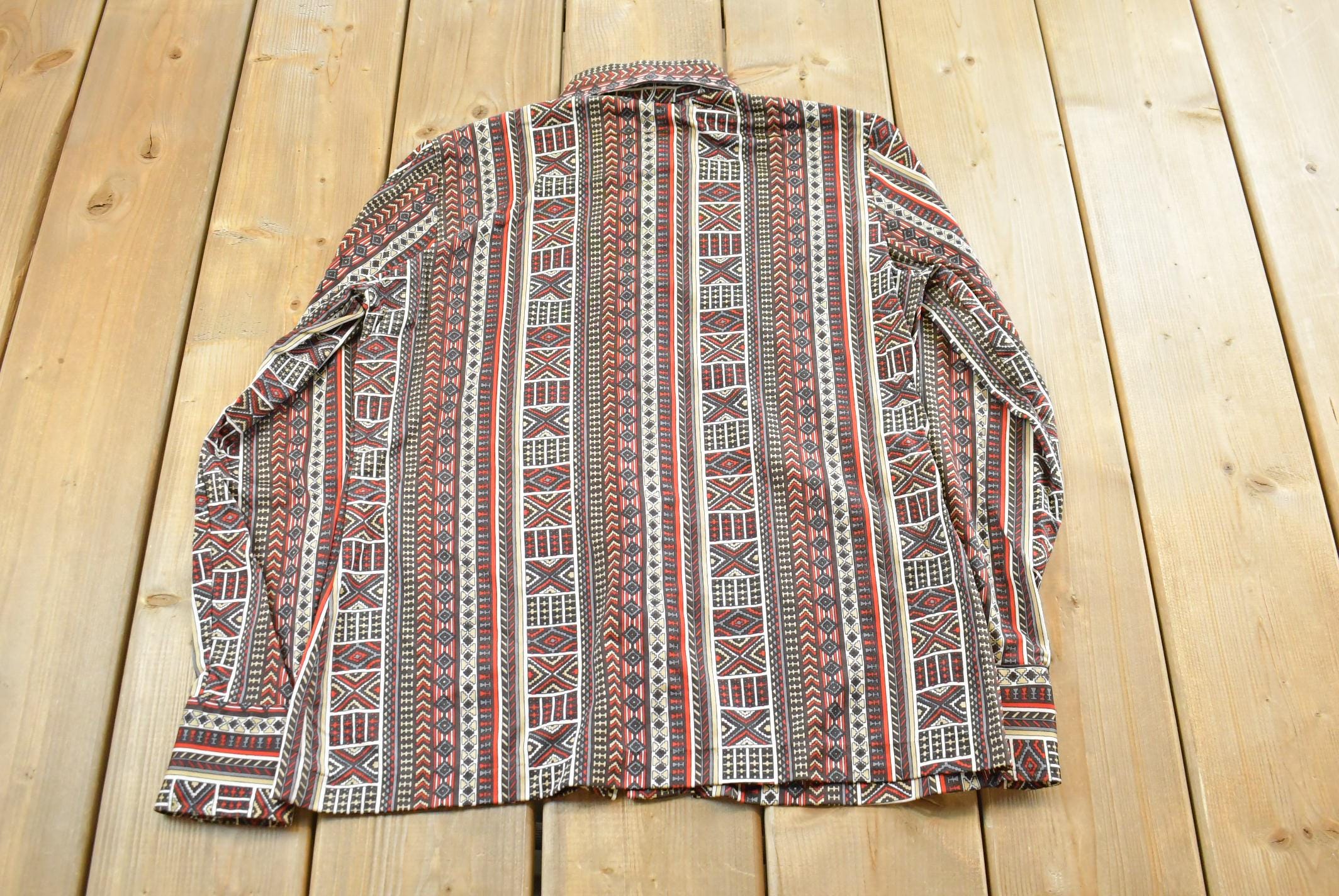 Vintage 1970s Joyce Striped Geometric Abstract Button Up Shirt Womens M /