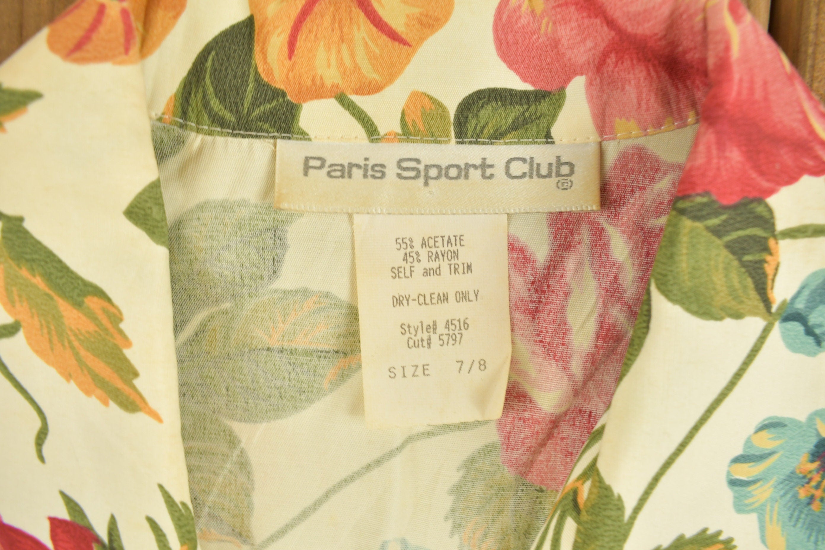 Vintage 1990s Womens Paris Sport Club Floral Theme Button Up Shirt