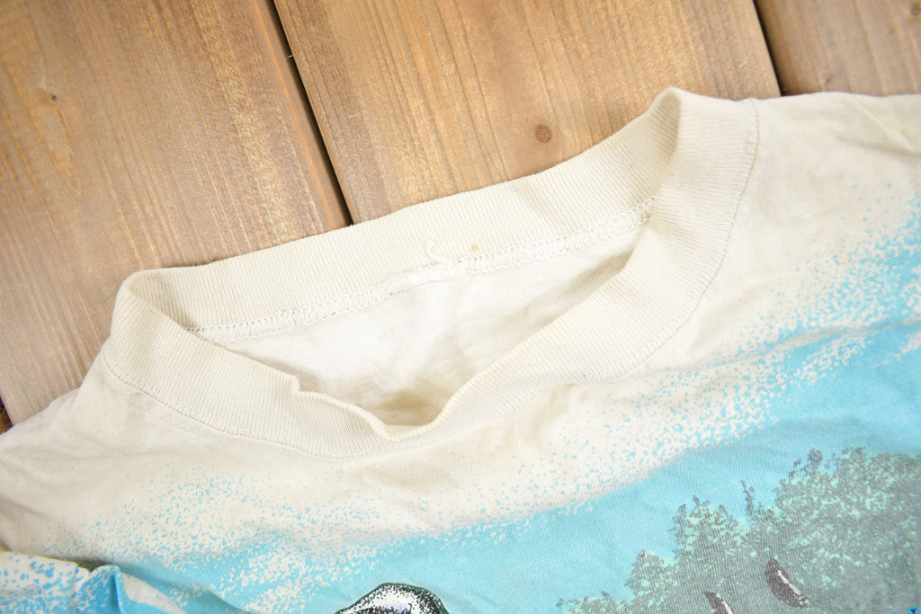 Vintage 1990s Largemouth Bass All Over Print Graphic T-Shirt Single Stitch