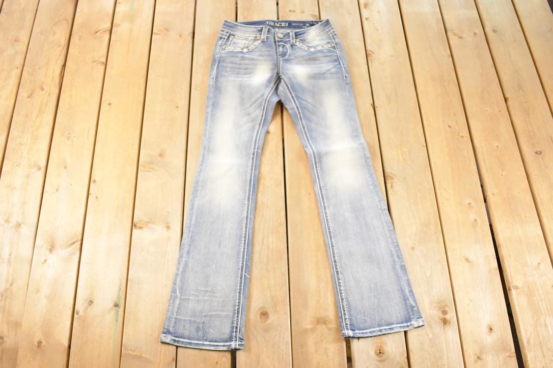 Vintage Deadstock Y2K Grace In LA Bedazzled Low Rise Jeans Women's Size 27 x 32