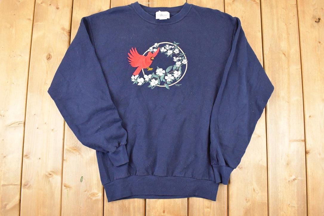 Vintage 1995 Artisans Embroidered Cardinal Bird Graphic Print Crewneck Sweatshirt Womens M