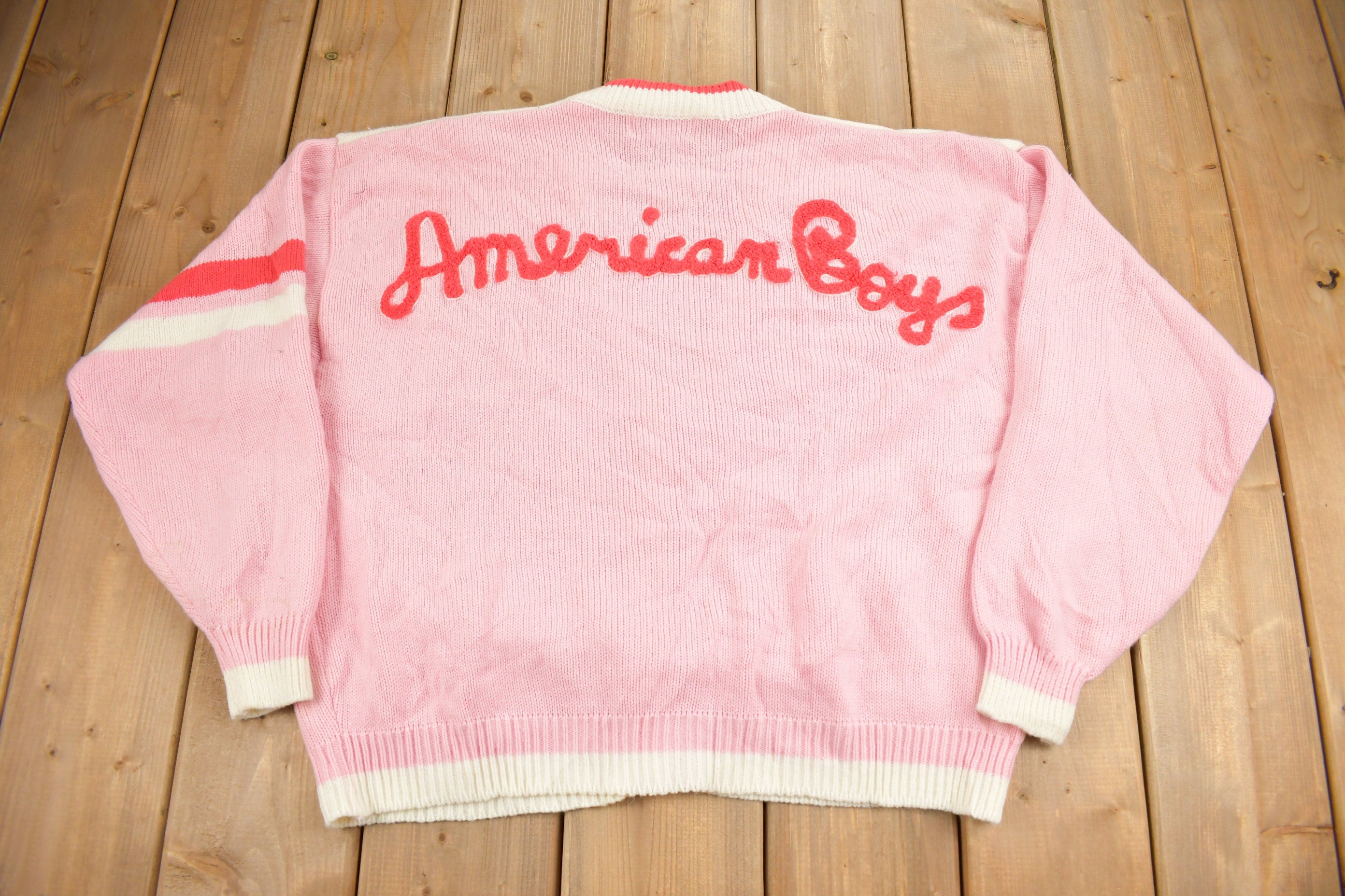 Vintage 1990s IVY "American Boys" Knit Women's Cardigan Sweater