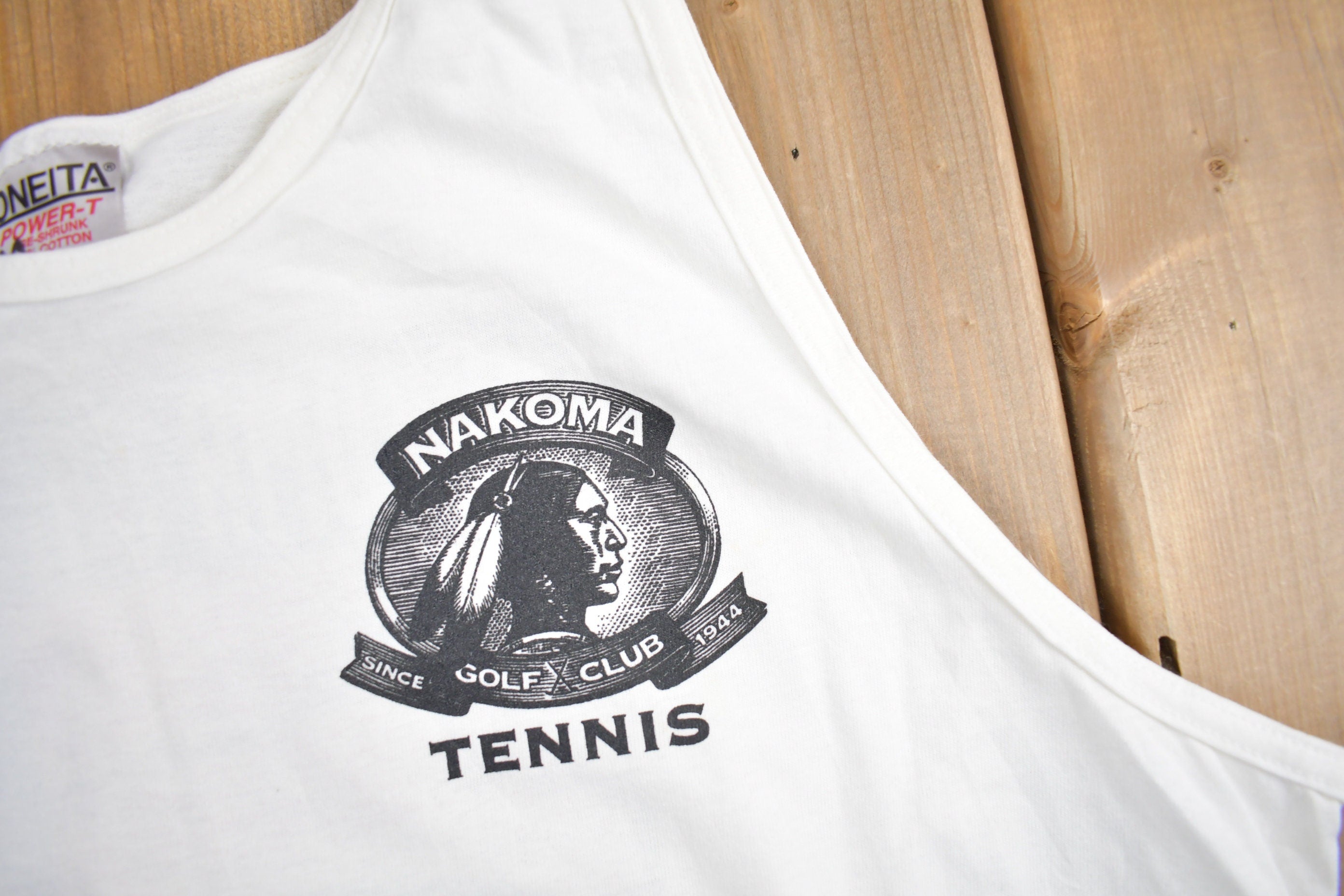 Vintage 1990s Nakoma Golf Club Tennis Graphic Tank Top Shirt