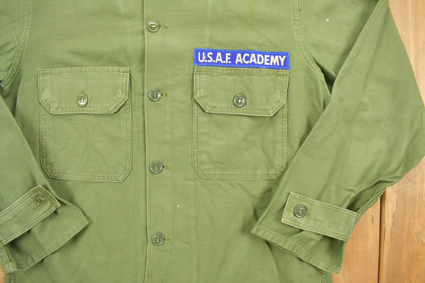 Vintage 1960s USAF Academy Military Apparel / 1960s Button Up Jacket / US Army Green / OG - 107 Shirt / Army Jacket / Patchwork Shirt