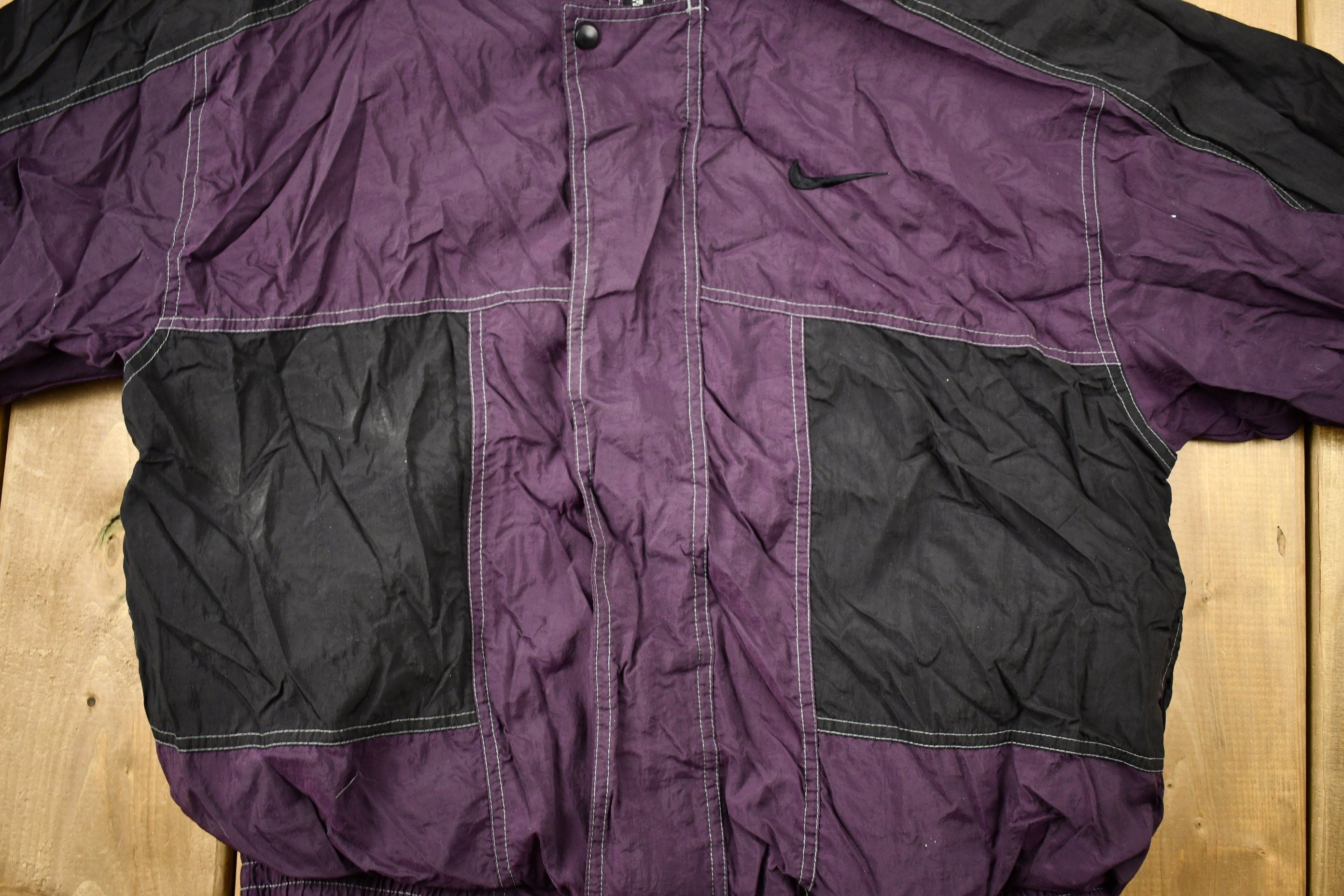 Vintage 1990s Nike Big Swoosh Full Zip Color Block Windbreaker Jacket