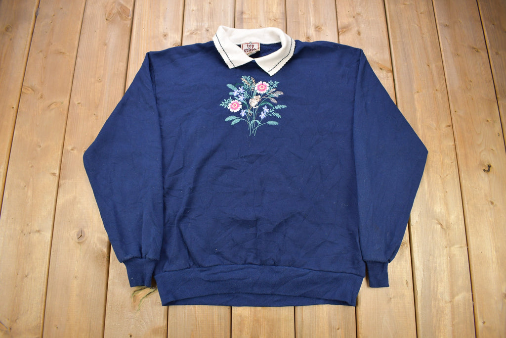 Vintage 1990s Top Stitch Mouse& Flowers Embroidered Sweater