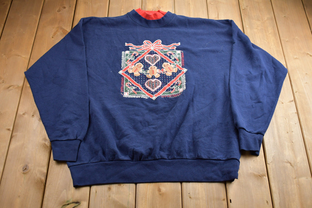 Vintage 1994 Gingerbread Christmas Double Collar Christmas Sweater , 90s Holiday Crewneck , Winter Wear , Festive Graphic Print ,Made In USA