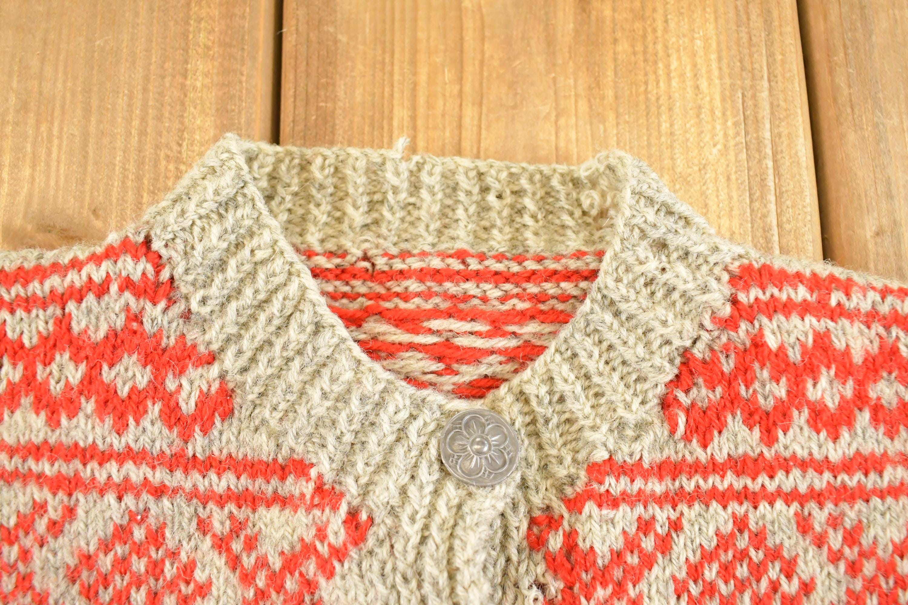 Vintage 1960s Thrashed Streetwear Wool Knit Cardigan Sweater Youth L /