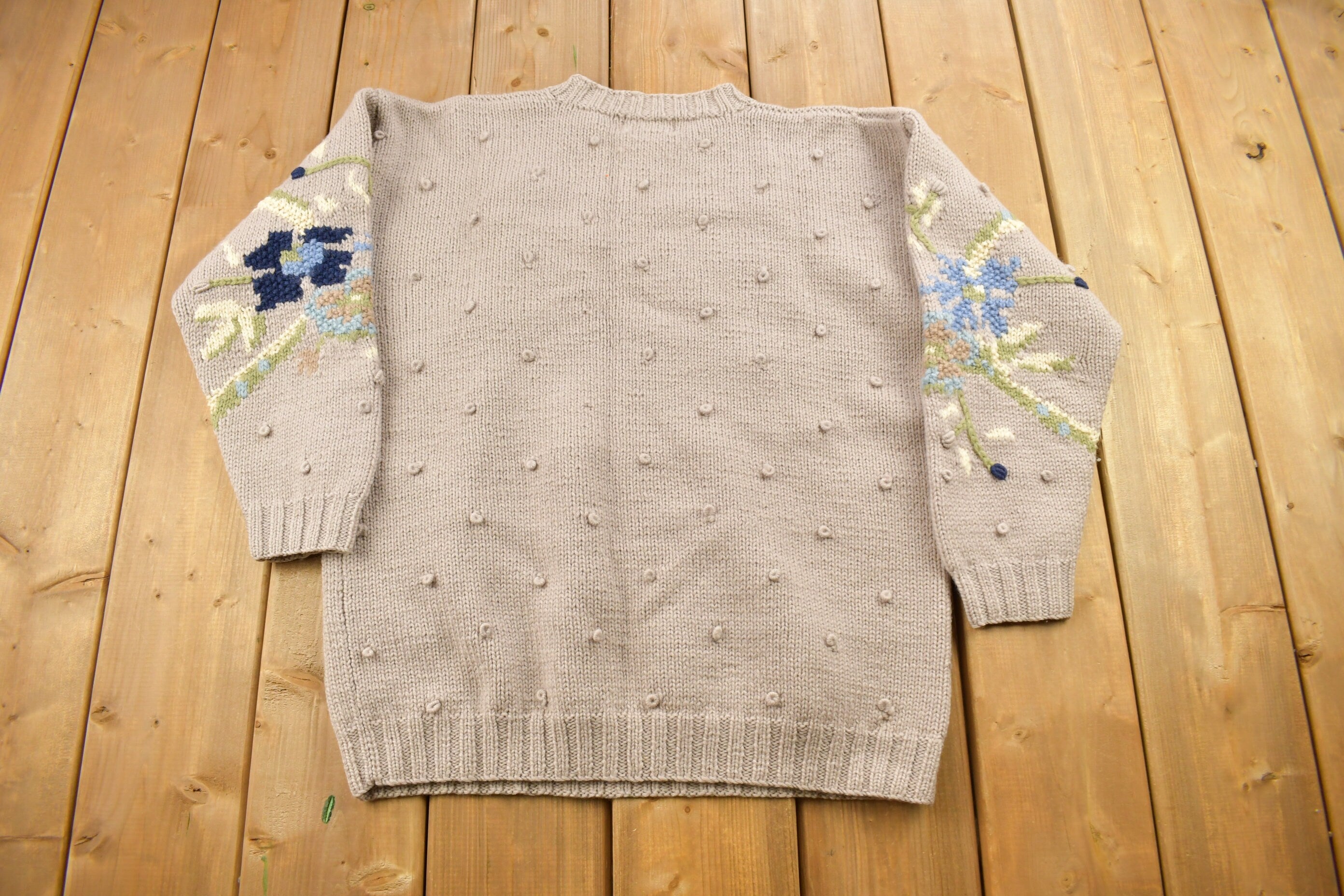 Vintage 1990s Spanner Imports 100% Wool Floral Knit Sweater