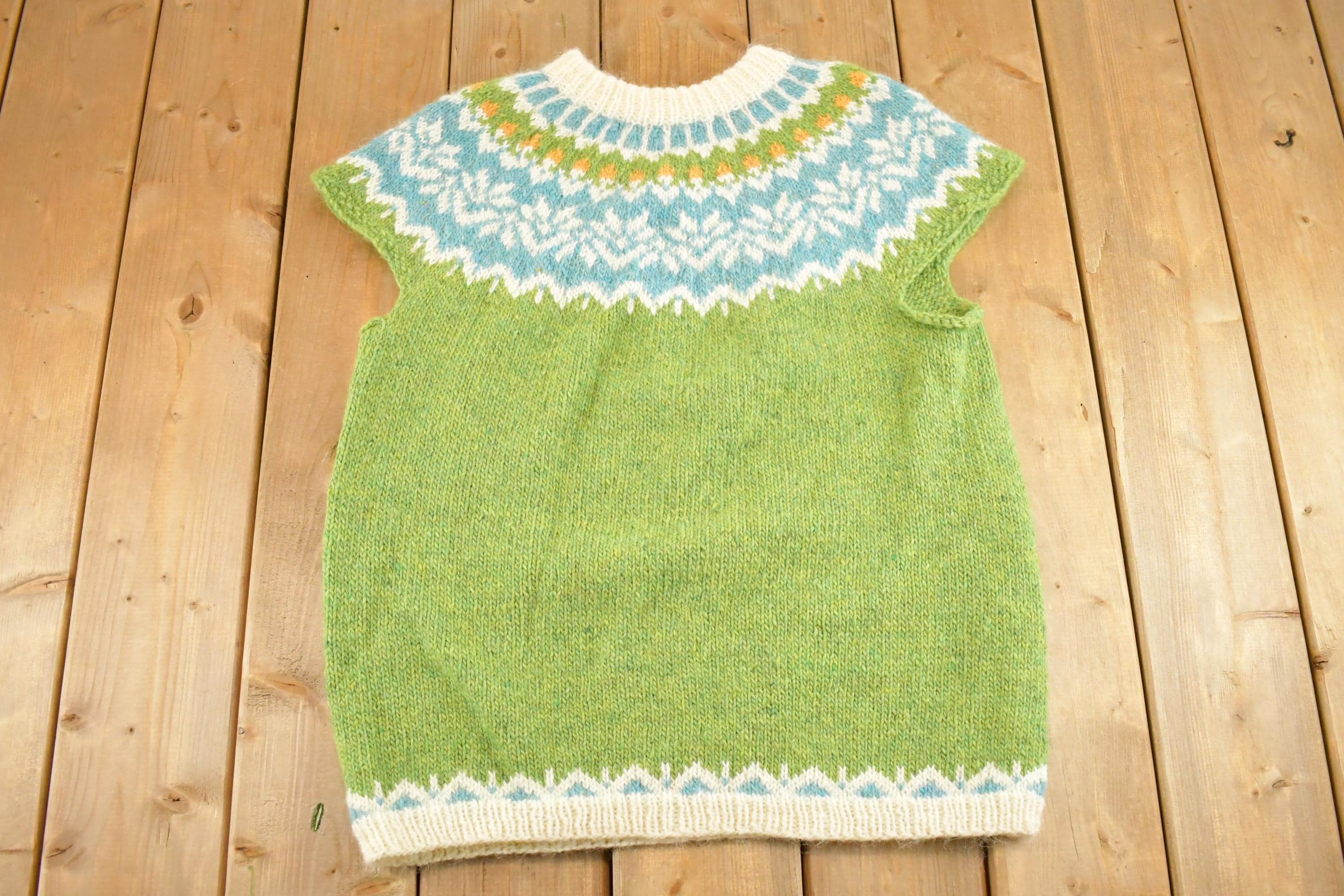 Vintage 1960s Hand Knit Crewneck Sweater Womens M /