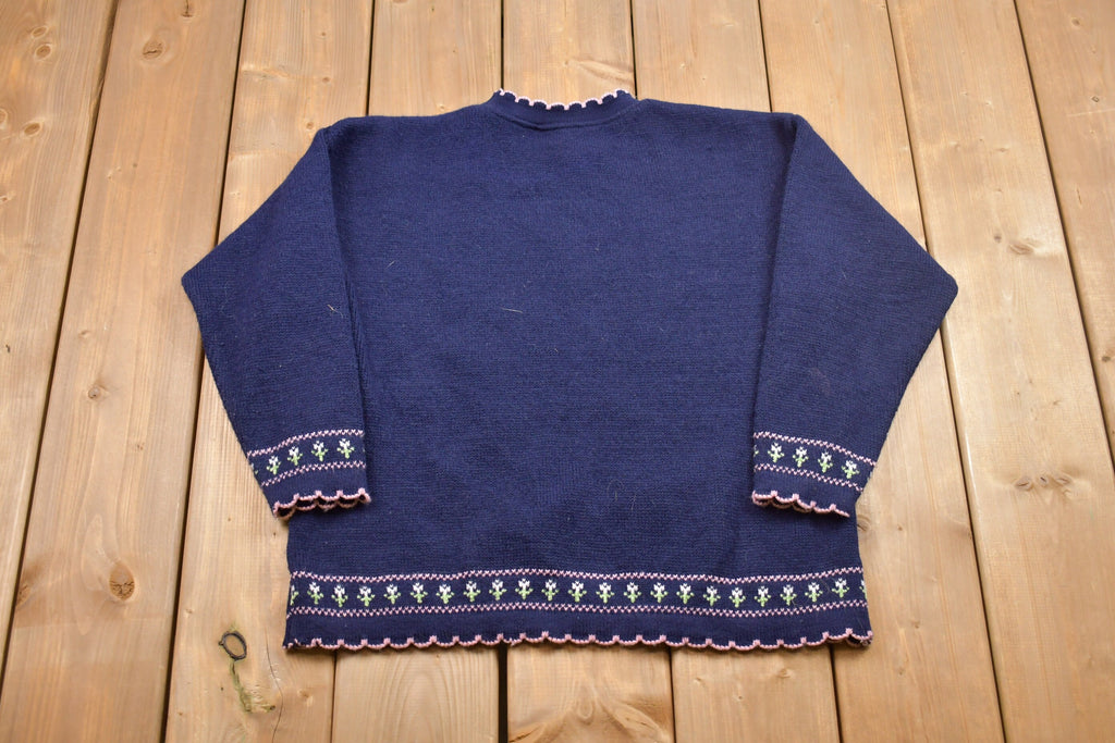 Vintage Plaid Moose Floral Knitted Sweater