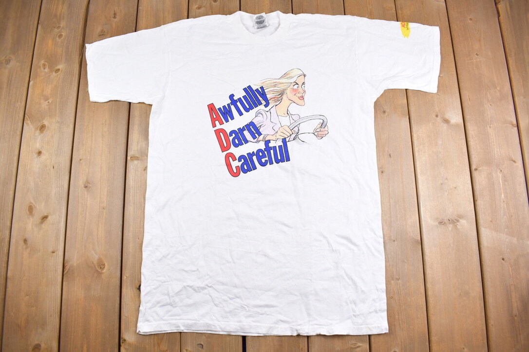 Vintage 1990s ADC Awfully Darn Careful Graphic T-Shirt