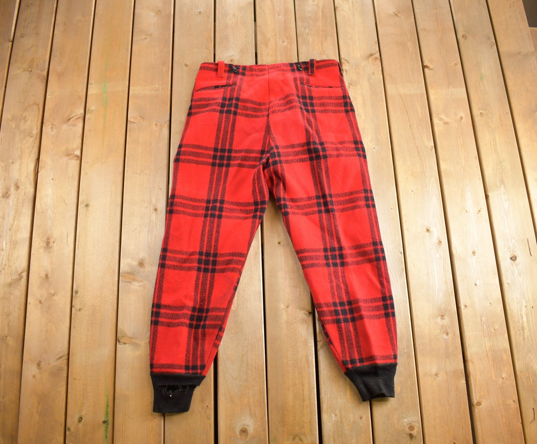 Vintage 1960s JC Higgins Buffalo Plaid Wool Pants Size 38x30