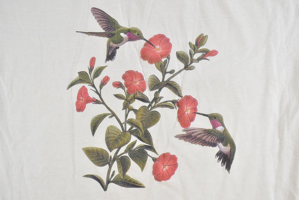 Vintage 1990s Hummingbird Floral Theme Graphic T-Shirt