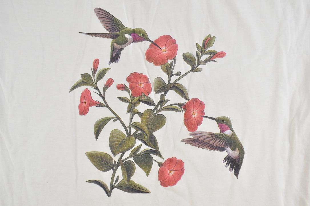 Vintage 1990s Hummingbird Floral Theme Graphic T-Shirt