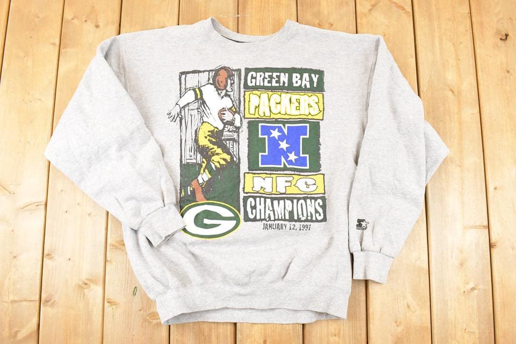 Vintage 1997 Starter Green Bay Packers NFC Championships NFL Crewneck Sweatshirt Mens L