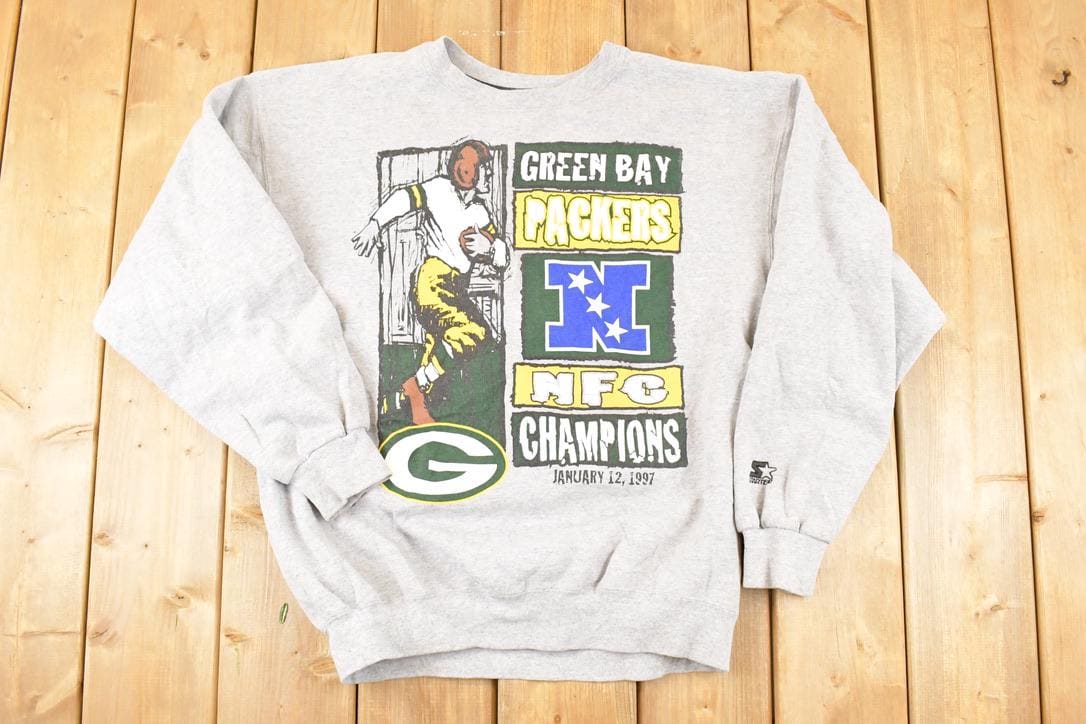 Vintage 1997 Starter Green Bay Packers NFC Championships NFL Crewneck Sweatshirt Mens L