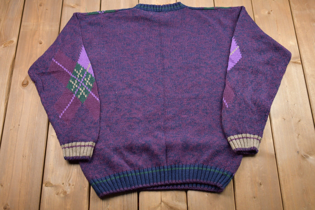Vintage 1990s Bugle Boy Co Knitted Sweater / Vintage 90s Crewneck / Pattern Sweater / Outdoor / Hand Knit / Pullover Sweatshirt