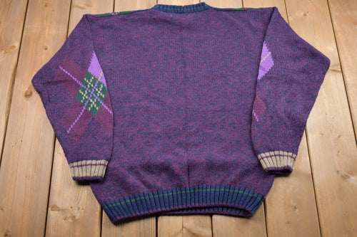 Vintage 1990s Bugle Boy Co Knitted Sweater / Vintage 90s Crewneck / Pattern Sweater / Outdoor / Hand Knit / Pullover Sweatshirt