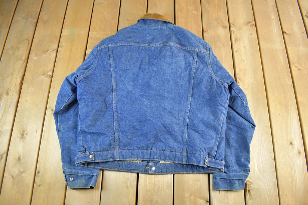Vintage 1980s Saddle King Western Sherpa Lined Denim Jean Jacket Men's XL