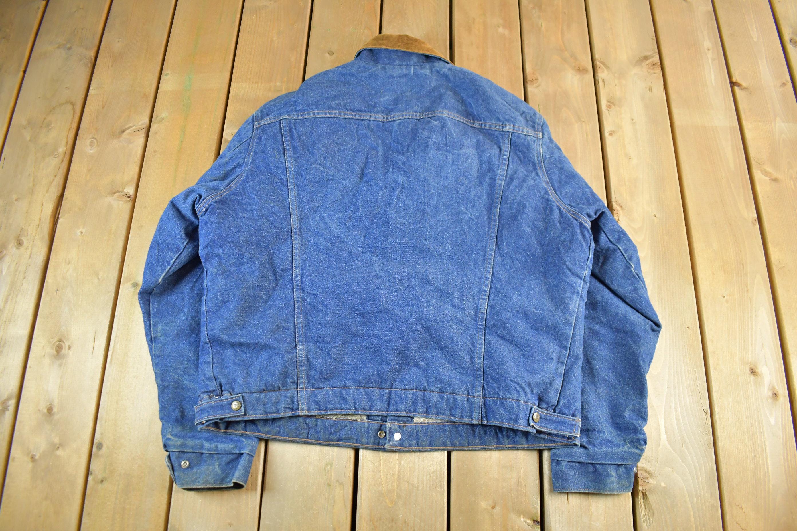 Vintage 1980s Saddle King Western Sherpa Lined Denim Jean Jacket Men's XL