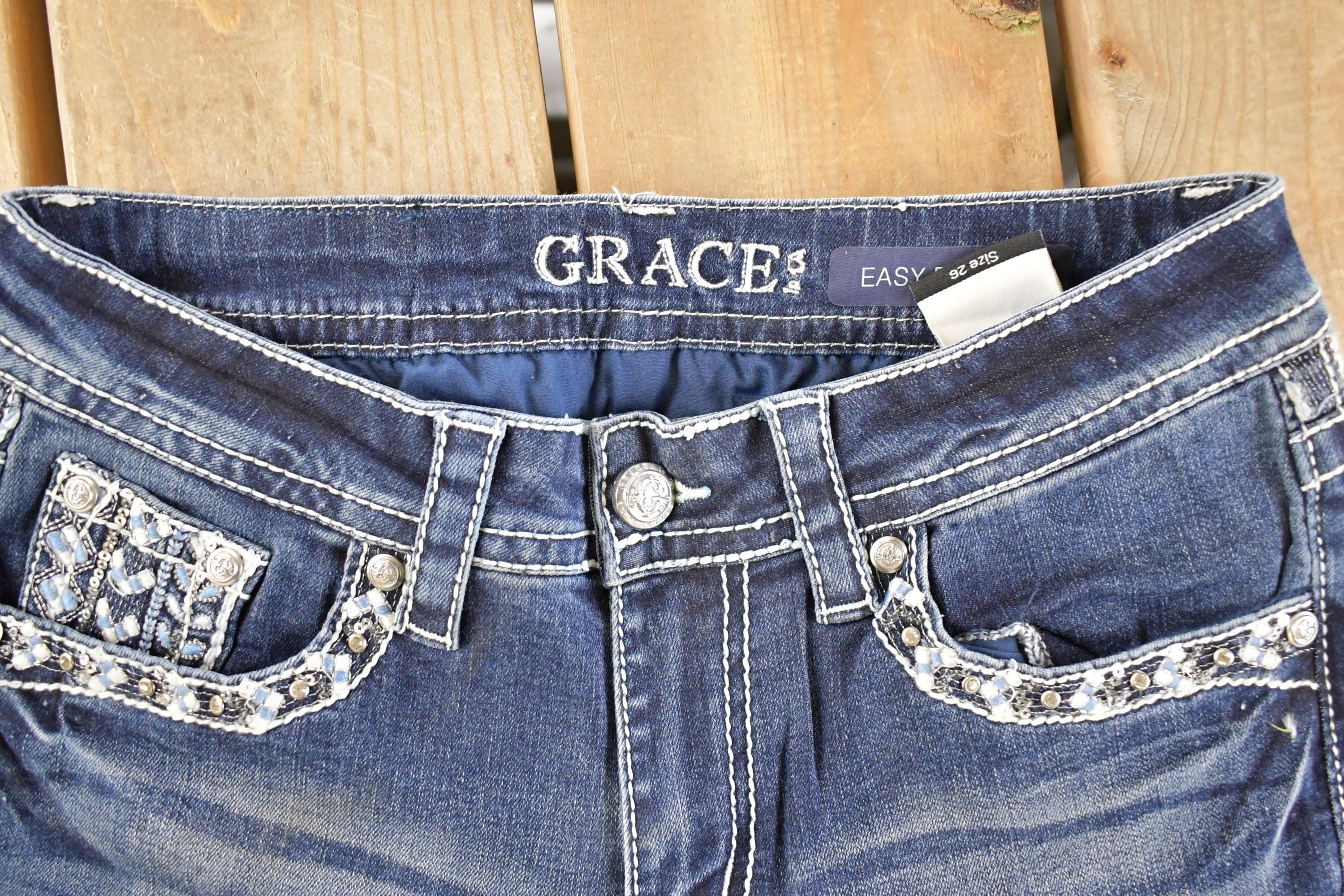 Vintage Deadstock Y2K Grace In LA Bedazzled Bootcut Low Rise Jeans Women's Size 26 x 32