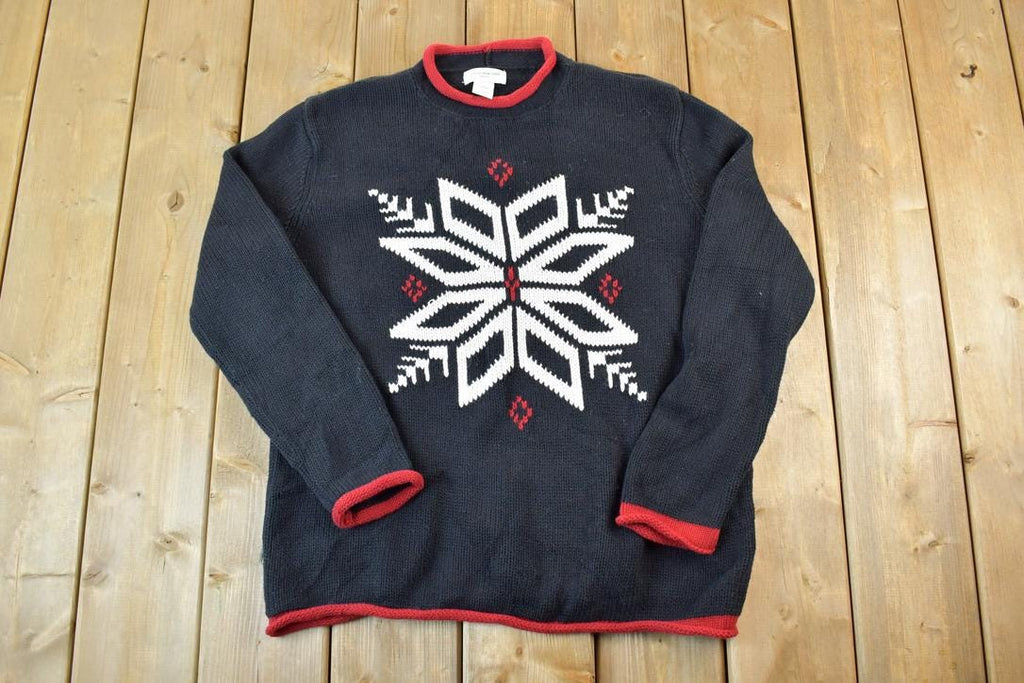 Vintage 1990s Jones New York Snowflake Knit Crewneck Sweater