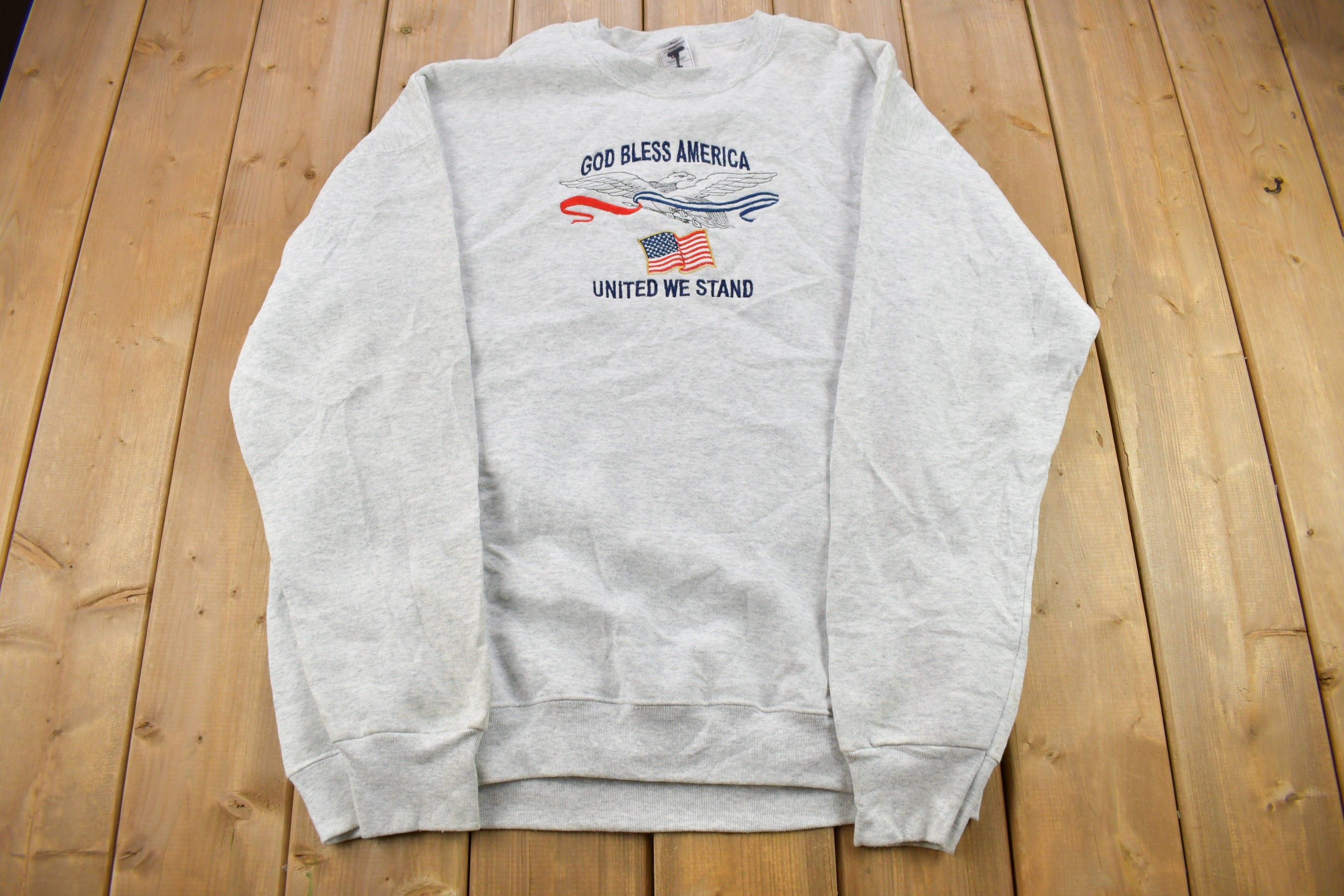 Vintage 1990s God Bless America United We Stand Crewneck Sweatshirt /