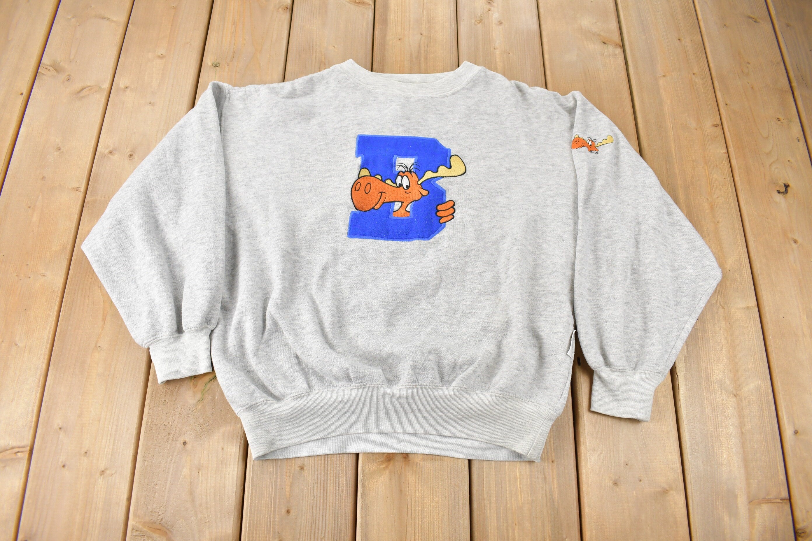 Vintage 1990s Embroidered Toon Time Bullwinkle J Moose Crewneck Sweatshirt