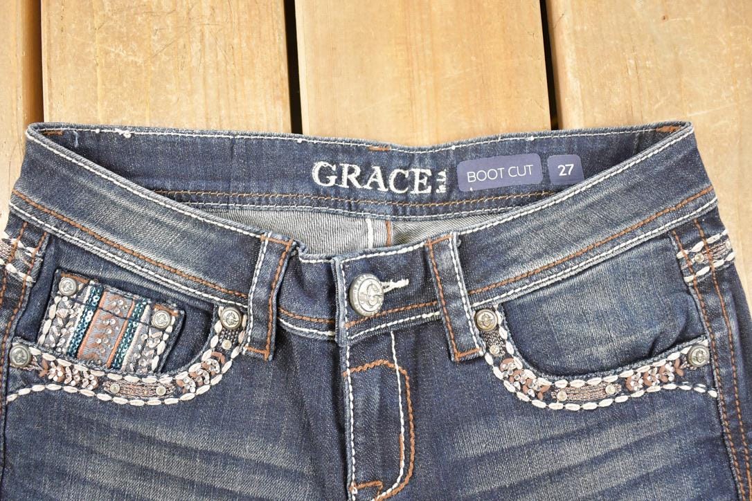Vintage Deadstock Y2K Grace In LA Bedazzled Low Rise Jeans Women's Size 27 x 32